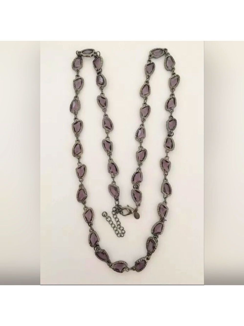 CHICO'S GUN METAL TONE PURPLE RESIN 38"-42" NECKLACE NWOT